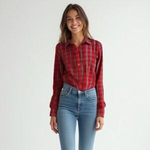 ❤️ Talbots metallic trimmed flannel country shirt  6p